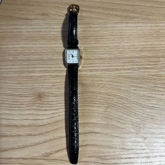 Dakota Wrist Watch Rectangle Black Leather Band Classic - Picture 3 of 5